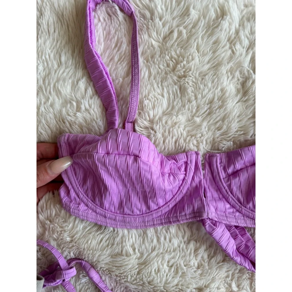 Monday Swimwear Women's Purple Lavender Ribbed Bikini Set Size S
